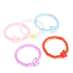 Transparent Acrylic Beads Kids Bracelets, Round and Butterfly, Mixed Color, Inner Diameter: 2-1/4 inch(5.6cm)(BJEW-JB05537)