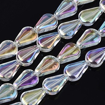 Electroplate Glass Beads Strands, AB Color, Teardrop, Clear AB, 11x8x3.5mm, Hole: 0.9mm, about 59~61pcs/strand, 24.80 inch~ 25.59 inch(63~65cm)