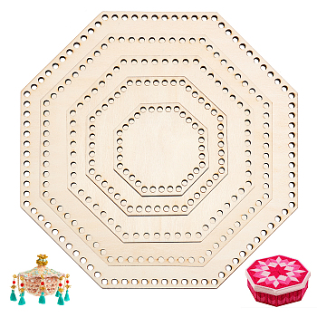 Wooden Crochet Basket Base, Bag Bottom, for Knting Craft Making, Octagon, Antique White, 10~30x10~30x0.45cm, Hole: 6mm, 5pcs/set