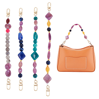 Elite 4Pcs 4 Style Resin Imitation Gemstone Beaded Bag Handles, with Alloy Swivel Clasp, Mixed Color, 28.5~33cm, 1pc/style