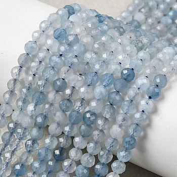 Natural Aquamarine Beads Strands, Faceted, Round, 4mm, Hole: 0.5mm, about 96pcs/strand, 15.7 inch(40cm)