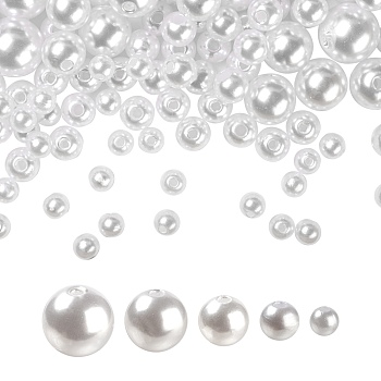 1150Pcs 5 Style ABS Plastic Imitation Pearl Beads, Round, White, 1150pcs/set