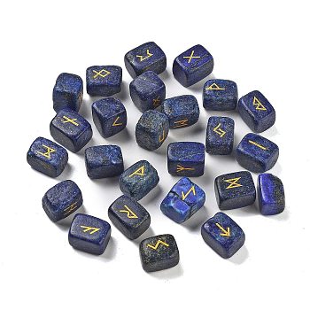 Rectangle Natural Lapis Lazuli Rune Stones, Healing Stones for Chakras Balancing, Crystal Therapy, Meditation, Reiki, Divination, 15~16x11~12x11~11.5mm, 25pcs/set