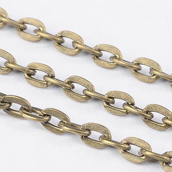 Iron Cable Chains, Unwelded, with Spool, Flat Oval, Cadmium Free & Nickel Free & Lead Free, Antique Bronze, 4x2.7x0.7mm, about 328.08 Feet(100m)/roll