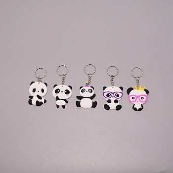 PVC Keychain, with Platinum Iron Findings, Panda, Mixed Color, 10.3cm