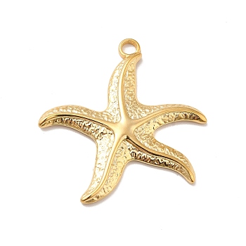 Ion Plating(IP) 304 Stainless Steel Pendants, Starfish Charms, Real 18K Gold Plated, 37x35x3mm, Hole: 3mm