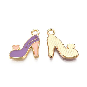 Alloy Pendants, with Enamel, Light Gold, High-Heeled Shoes, Medium Purple, 16x14x2mm, Hole: 2mm