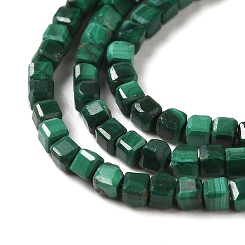 Natural Malachite Beads Strands, Faceted, Cube, 2.5x2.5x2.5mm, Hole: 0.5mm, about 186~188pcs/strand, 15.16~15.35 inch(38.5~39cm)