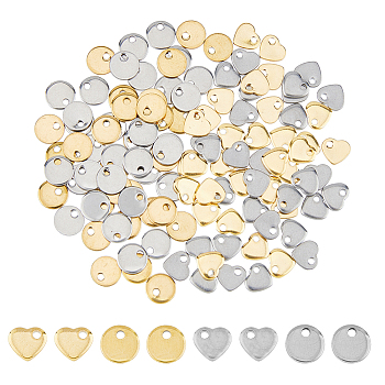 120Pcs 2 Styles 2 Colors 201 Stainless Steel Stamping Blank Tag Pendants, Flat Round, Golden & Stainless Steel Color, 5~6x6x1mm, Hole: 1mm, 30pcs/color