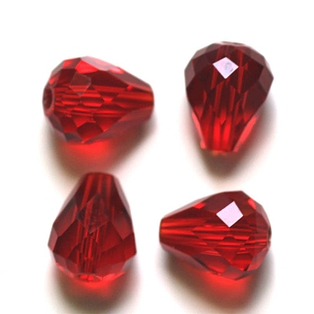 Imitation Austrian Crystal Beads, Grade AAA, Faceted, Drop, Dark Red, 8x10mm, Hole: 0.9~1mm