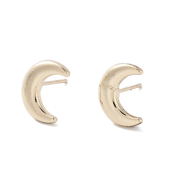 Moon Alloy Studs Earrings for Women, with 304 Stainless Steel Pins, Light Gold, 11x8.5mm