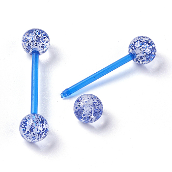 Double-headed Acrylic Nipple Piercing Retainers, Straight Barbells, Dodger Blue, 27mm, Pin: 1.5mm