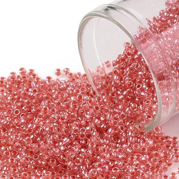 TOHO Round Seed Beads, Japanese Seed Beads, (779) Inside Color AB Crystal/Salmon Lined, 15/0, 1.5mm, Hole: 0.7mm, about 15000pcs/50g