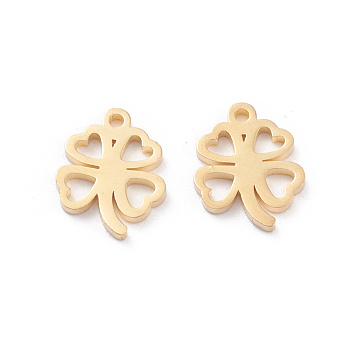 304 Stainless Steel Charms, Laser Cut, Clover, Golden, 12.5x10x1mm, Hole: 1.2mm