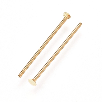 304 Stainless Steel Flat Head Pins, Real 18K Gold Plated, 12x0.7mm, Head: 1.5mm