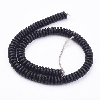 Natural Coconut Beads Strands, Flat Round, Black, 10x3mm, Hole: 1.2mm, about 110pcs/strand, 12.79 inch(32.5cm)