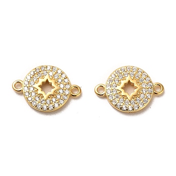 925 Sterling Silver Connector Charms, with Clear Cubic Zirconia, Flat Round with 925 Stamp, Real 18K Gold Plated, 9.5x14x2mm, Hole: 1mm