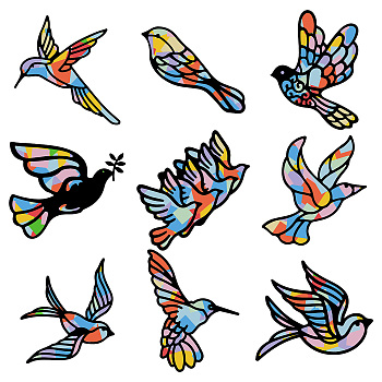 CREATCABIN Paper Window Decoration, Window Decals, with Craft Paper Sheets, Bird Pattern, Window Decoration: 150mm, 9pcs/set, 1 set, Sheets: 100x100x0.09mm, 100pcs/set, 1 set