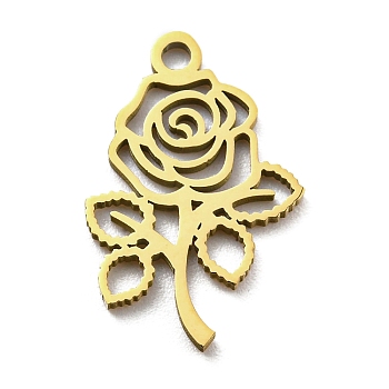 Ion Plating(IP) 316L Surgical Stainless Steel Pendants, Laser Cut, Rose Charm, Real 18K Gold Plated, 17x11x1mm, Hole: 1.5mm
