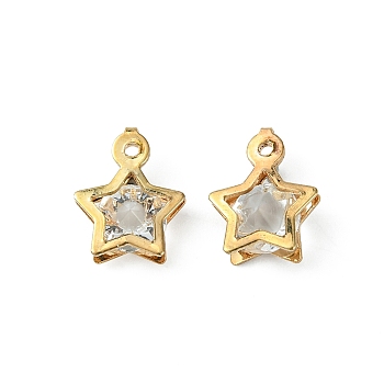 Crystal Glass Rhinestone Pendants, with Iron Finding, Star Charms, Golden, 14x11x5.5mm, Hole: 1.2mm