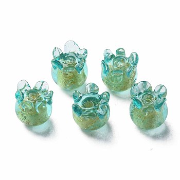 Handmade Gold Foil Lampwork Beads, Jellyfish, Turquoise, 8.5~9.5x8.5mm, Hole: 1~1.5mm