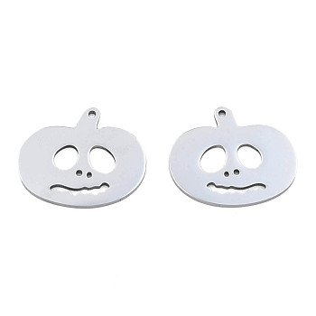 201 Stainless Steel Pendants, Halloween Style, Pumpkin Jack-O'-Lantern, Stainless Steel Color, 21x25x1mm, Hole: 1.4mm