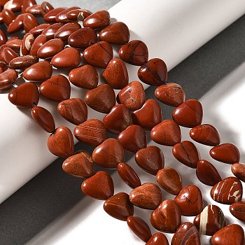 Natural Red Jasper Beads Strands, Heart, Heart, 10.5x10.5~11.5x4.5~5mm, Hole: 0.7~1mm, about 38~40pcs/strand, 36.8~42.6cm