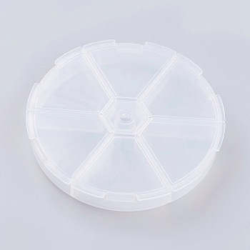Plastic Bead Containers, 6 Compartments, Flat Round, Clear, 10.3x1.7cm