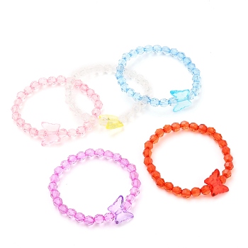 Transparent Acrylic Beads Kids Bracelets, Round and Butterfly, Mixed Color, Inner Diameter: 2-1/4 inch(5.6cm)