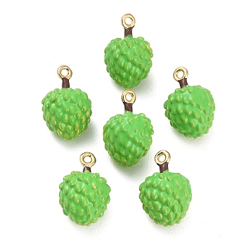 Alloy Enamel Pendants, 3D Sugar Apple Charms, Golden, Lime Green, 17.5x11.5x11mm, Hole: 1.4mm