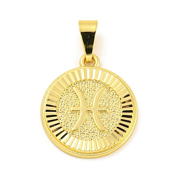 Brass Pendants, Real 18K Gold Plated, Flat Round with Constellations, Pisces, 24x20.5x2mm, Hole: 8x3.5mm