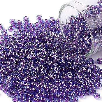 TOHO Round Seed Beads, Japanese Seed Beads, (252) Inside Color Aqua/Purple Lined, 8/0, 3mm, Hole: 1mm, about 1110pcs/50g
