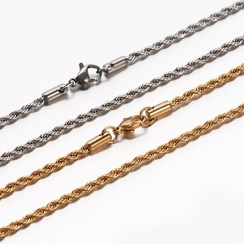 304 Stainless Steel Rope Chain Necklaces, with Lobster Claw Clasp, Mixed Color, 19.7 inch(50cm), 2.3mm