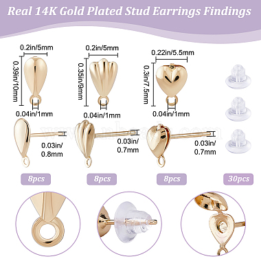 24Pcs 3 Style Teardrop & Shell & Heart Alloy Stud Earrings Findings(FIND-BBC0002-76)-2