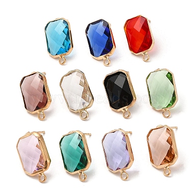 Light Gold Mixed Color Rectangle Brass+Glass Stud Earring Findings
