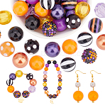 1 Set 12 Styles Resin Beads Set, Stripe & Diamond & Section & Glaze & Flower Round Beads, Mixed Color, 19~20mm, Hole: 2.5~3mm, 50pcs/set(RESI-PH0001-98E)