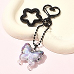 Acrylic Butterfly Pendant Decoration, with Alloy Swivel Lobster Clasps, Black, 105mm(HJEW-YW00058-03)