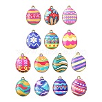 28Pcs 14 Colors Printed Alloy Pendants, Egg Charm, Mixed Color, 23x17x3mm, Hole: 1.6mm, 2pcs/color(FIND-CJ0002-88)