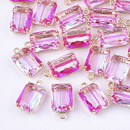 Transparent Glass Pendants, with Brass Findings, Faceted, Rectangle, AB Color Plated, Light Gold, Deep Pink, 17.5x10x6.5mm, Hole: 1.6mm(GLAA-T007-20C)