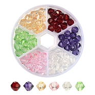 90Pcs 6 Colors Faceted Transparent Glass Beads, Bicone, Mixed Color, 8x7mm, Hole: 1.2mm, 15Pcs/color(GLAA-Q026-05)