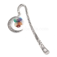 Tibetan Style Bookmarks, with Gemstone Beads, Antique Silver, Moon, 122x23x2.5mm, Pendant: 40.5x34.5x10mm(AJEW-JK00294)