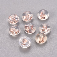 Silicone Ear Nuts, with 925 Sterling Silver Findings, Half Round, Clear, Rose Gold, 5.5x4mm, Hole: 0.6mm(SIL-WH0002-02RG)