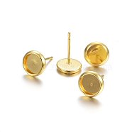304 Stainless Steel Stud Earring Findings, Flat Round, Real 18K Gold Plated, Tray: 8mm, 10x2mm, Pin: 0.8mm(X-STAS-P210-46G-05)