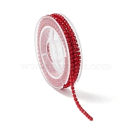 Electrophoresis Brass Rhinestone Strass Chains, Rhinestone Cup Chains, with Spool, Red, 2~2.1mm, about 4.27 Feet(1.3m)/Roll(CHC-YW0001-05B)