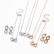 304 Stainless Steel Jewelry Sets, Bracelets, Necklaces and Earrings, Infinity, Golden & Stainless Steel Color, 18.6 inch(47.3cm), 1mm, 7 inch(17.7cm), 1mm, 20.5x11x2.5mm, Pin: 0.9mm(SJEW-F204-19)