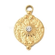 304 Stainless Steel Rhinestone Pendants, Golden, Leaf, 25x16x3.5mm, Hole: 3mm(STAS-I322-27G-06)