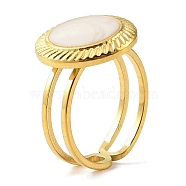 304 Stainless Steel Enamel Open Cuff Rings for Women, Round, Real 18K Gold Plated, Inner Diameter:  Adjustable(RJEW-F166-48G-02)