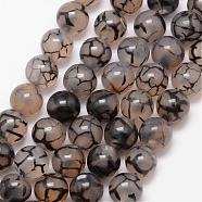 Natural Dragon Veins Agate Bead Strands, Round, Grade A, Dyed & Heated, Coffee, 10mm, Hole: 1mm, about 37pcs/strand, 15 inch(G-K166-14-10mm-01)