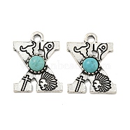 Synthetic Turquoise & Alloy Pendants, Letter Charms, Antique Silver, Letter X, 24x18.5x4mm, Hole: 3mm(PALLOY-H146-01AS-X)