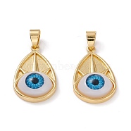 Brass Pendants, with Resin Cabochons, Long-Lasting Plated, Teardrop with Evil Eye, Real 18K Gold Plated, Dodger Blue, 26x16x6.5mm, Hole: 6x3.5mm(KK-Z014-10G-01)